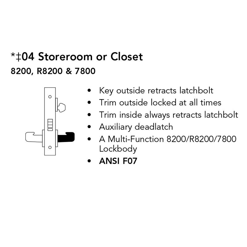 Sargent RX-LC-8204-12V-LNMD Storeroom 12V Electrified Mortise Lock, LN Rose, MD Lever, RX Switch, Less Cylinder